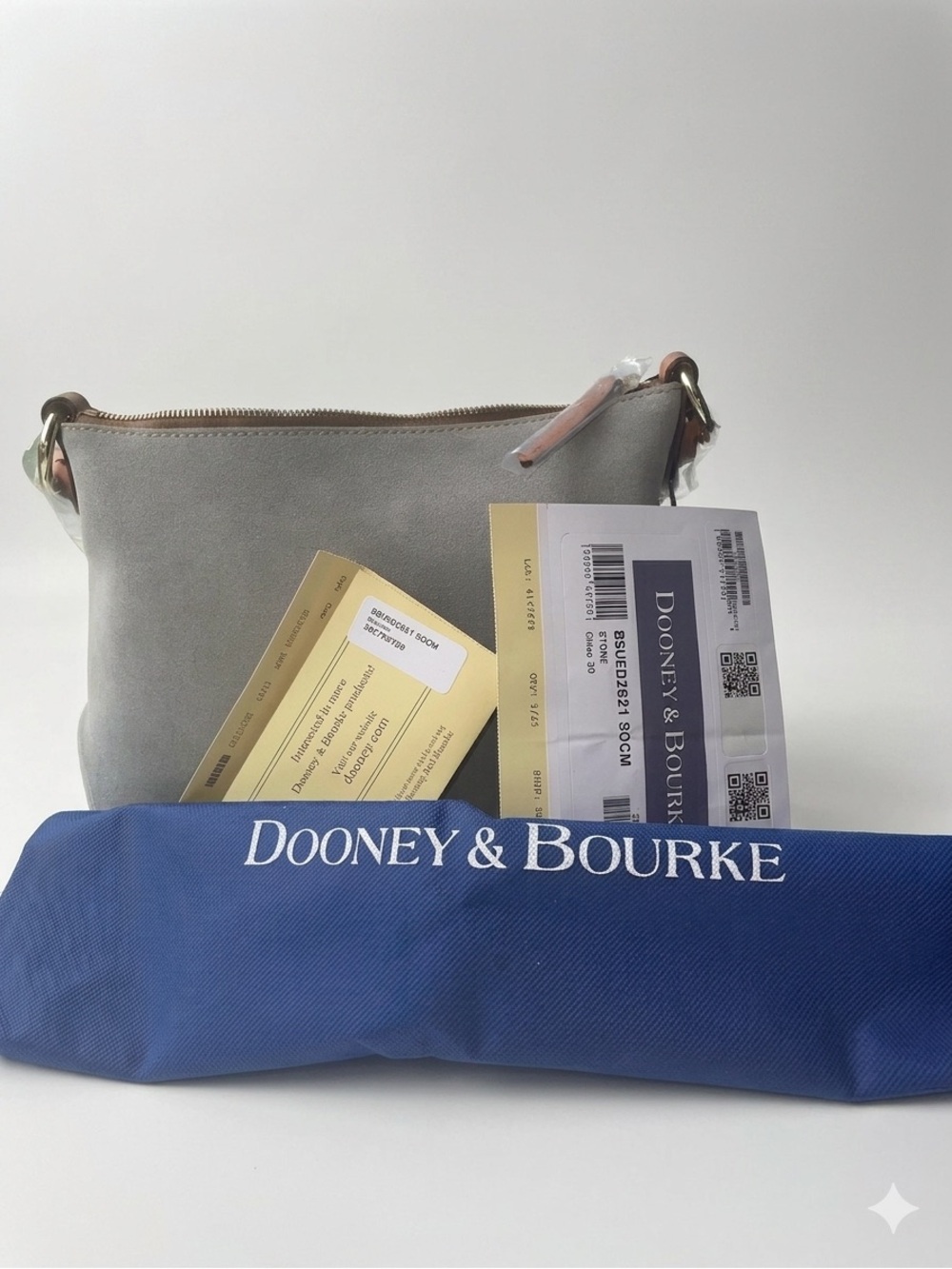 Dooney & Bourke Gray Suede
Chloe 30 Shoulder Bag with Brown Leather Strap NWT - Picture 7 of 12